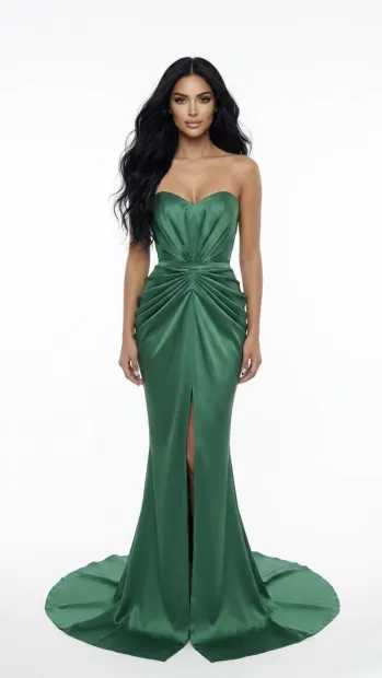 Rochie lungă de ocazie din tafta verde smarald