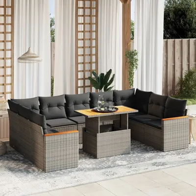 Gossi set mobilier de gradina cu perne, 10 piese, gri, poliratan