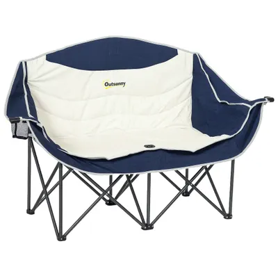 Outsunny Scaun pliant pliabil 2 locuri Scaun camping cu suport pentru băuturi Geantă de transport până la 250 kg Albastru | Aosom Romania