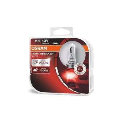 Set doua becuri auto halogen Osram Night Breaker Silver +100% H4 60/55W 12V 64193NBS-DUO