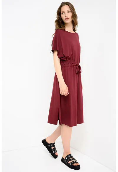 Rochie din amestec de modal cu talie ajustabila - Visiniu