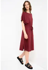Rochie din amestec de modal cu talie ajustabila - Visiniu