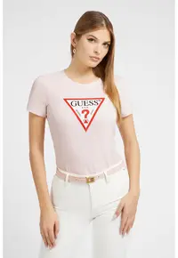 Tricou din bumbac cu imprimeu logo - Roz pastel