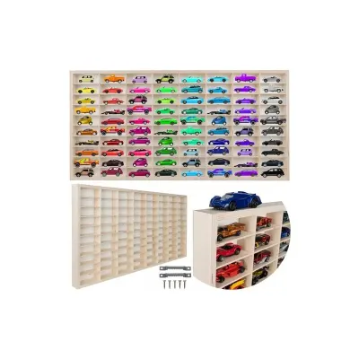 Raft suport masinute, 80 compartimente, carlige prindere, lemn, 78,5x40x4,5 cm