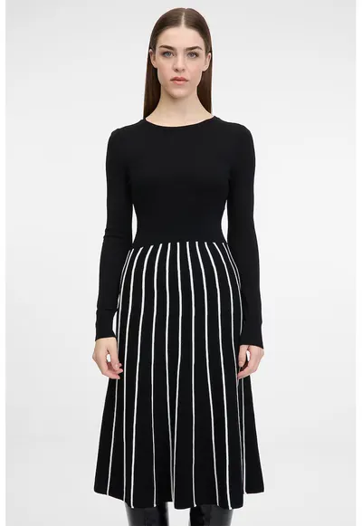 Rochie in dungi cu design 2in1 - Alb/Negru