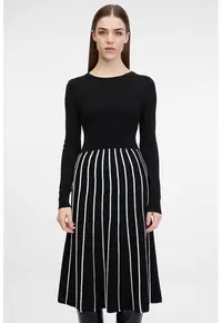 Rochie in dungi cu design 2in1 - Alb/Negru