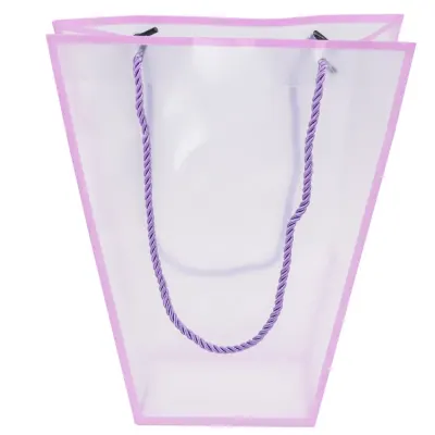 Pungă trapez din plastic cu mânere din sfoară - mov (set 10 buc) 26x24x12cm - Default Title