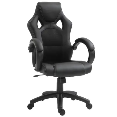 HOMCOM Scaun pentru birou, cu roti rotative la 360°, scaun gaming, inaltimea reglabila, Negru | Aosom Romania