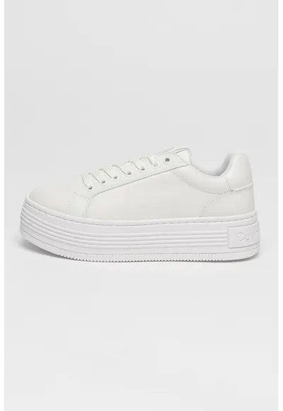 Pantofi sport low-cut din piele cu platforma - Alb