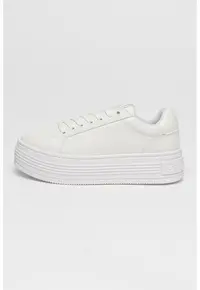 Pantofi sport low-cut din piele cu platforma - Alb