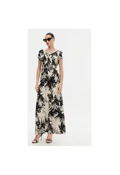 Rochie de vara dama 251-RAROS - Poliester/Elastan - Bej/Negru - Negru/Bej