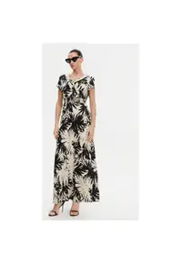 Rochie de vara dama 251-RAROS - Poliester/Elastan - Bej/Negru - Negru/Bej