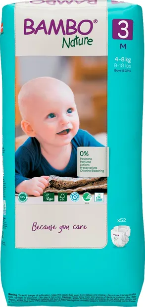 Scutece Ecolabel Tall Nr. 3 pentru 4-8 kg, 52 bucati, Bambo Nature