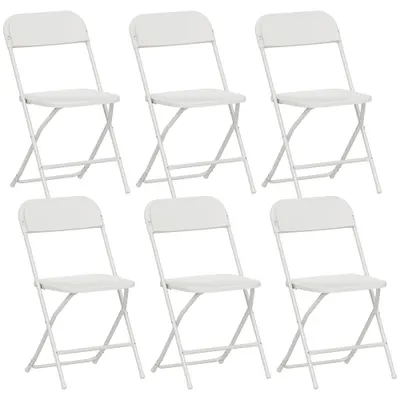 HOMCOM Set de 6 Scaune Pliabile din PP cu Orificii de Drenaj, Scaune Pliabile Salva-Spațiu Portabile din Oțel, Scaun Pliabil de Interior pentru Casă, Birou, Bucătărie, Evenimente, 45x49x79,5 cm, Alb | Aosom Romania