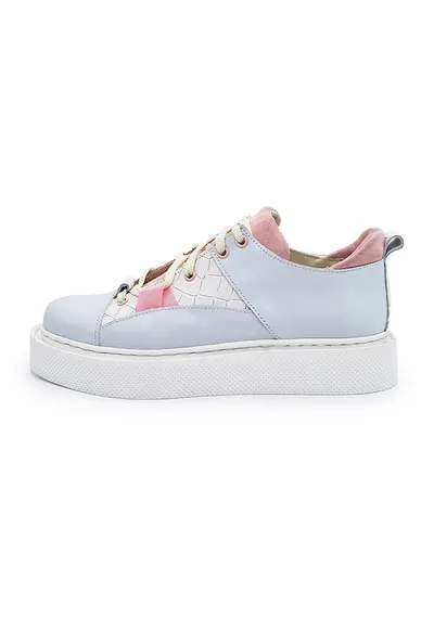 Pantofi sport din piele cu model colorblock - Alb/Albastru pastel/Roz
