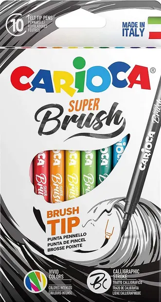 Set carioci cu pensula Carioca Super Brush - 10 culori