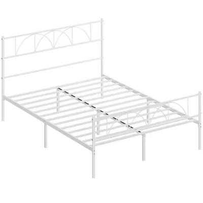 HOMCOM Cadru de pat 140x190 cm cu tăblie Suport cu lamele din oțel Depozitare sub pat | Aosom Romania