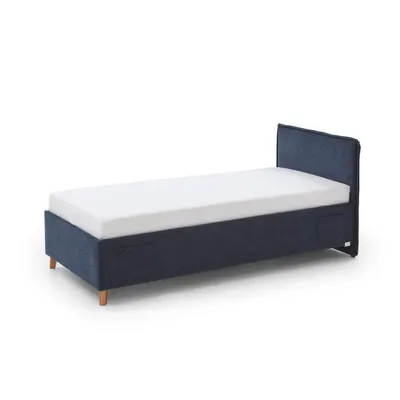 Pat pentru copii albastru închis tapițat cu spațiu de depozitare cu somieră 90x200 cm Fun – Meise Möbel
