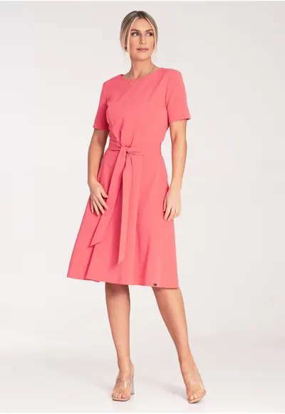 Rochie midi A-line - eleganta - coral - poliester