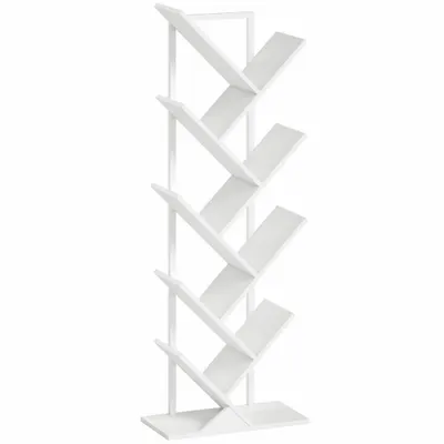 HOMCOM Raft în formă de copac cu 9 trepte, raft industrial freestanding cu cadru din oțel, unitate de depozitare pentru CD-uri, DVD-uri, alb | Aosom Romania