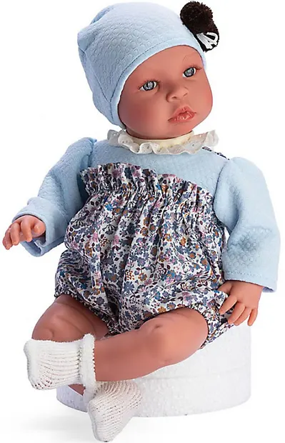 Papusa Asi - Baby Leia, cu palarie albastra cu pompon si pantaloni, 46 cm