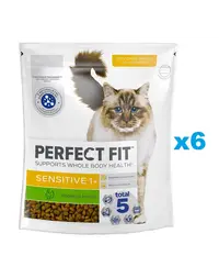 PERFECT FIT Sensitive 1+ 6x750 g set de hrana uscata pentru pisici adulte bogata in curcan