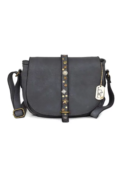 Geanta crossbody din piele cu aplicatii metalice Luigia - Gri inchis
