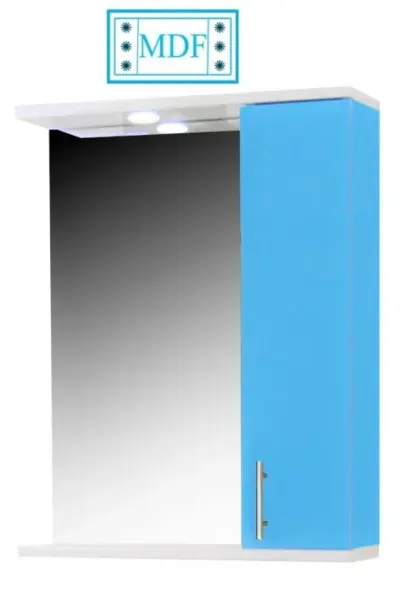 Dulap baie suspendat seria 020 cu oglinda, front MDF, montat, bleu, 55x71 cm