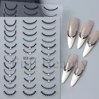 Abtibilduri unghii 3D Marquise, STICKER107, Negru