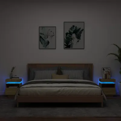 vidaXL Noptiere cu lumini LED, 2 buc., stejar sonoma, 40x39x48,5 cm