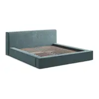 Pat dublu tapițat albastru cu spațiu de depozitare cu grilă 160x200 cm Noho - Makamii