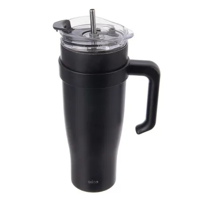 Cană termos neagră cu pai 1,2 l Termo – Orion