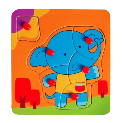 Mini puzzle din lemn, Animalute, 5, 6 piese