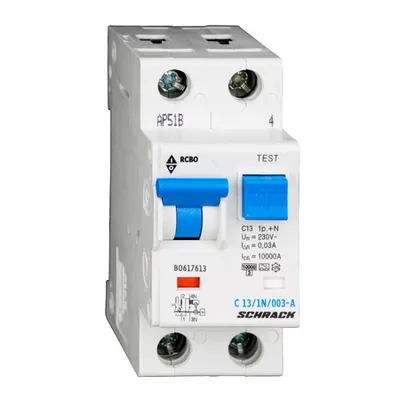 Intreruptor automat+diferential, C13/30mA, 10kA, tip A, 1P+N