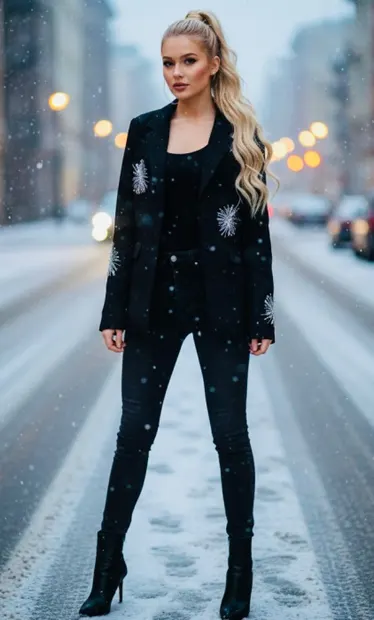 Sacou negru elegant cu aplicatii stralucitoare
