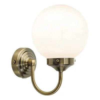 Aplica Barclay Bathroom Wall Light Antique Brass Opal Glass IP44