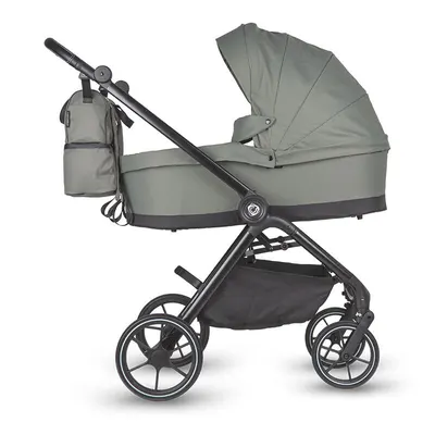 Carucior modular 2 in 1 Coccolle Serry Moss Green, Suport de picioare reglabil, Suspensie, Huse pentru picioare, Geanta, Adaptoare, Bara de protectie si maner din piele ecologica, Greutate admisa 22 kg