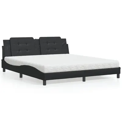 vidaXL Pat cu saltea, Zadar, negru, 180x200 cm, piele ecologică