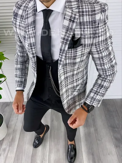 Sacou barbati in carouri slim fit B4993 O6-3.3