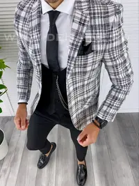 Sacou barbati in carouri slim fit B4993 O6-3.3