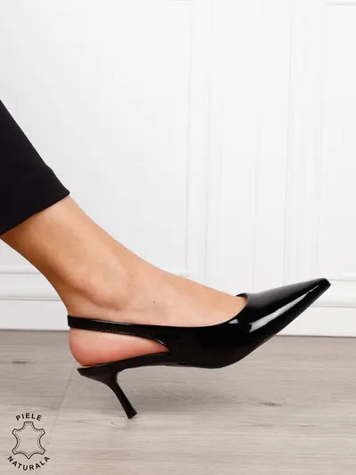 Pantofi dama eleganti din piele naturala cu toc subtire si varf ascutit CRL1616 NEGRU