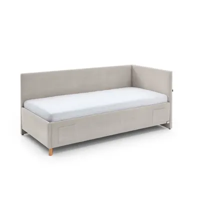 Pat pentru copii bej pe colț tapițat cu spațiu de depozitare cu somieră 90x200 cm Cool – Meise Möbel