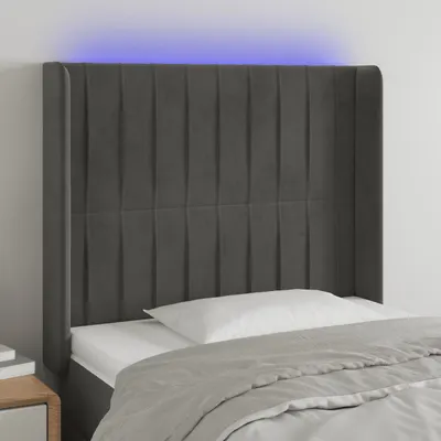 vidaXL Tăblie de pat cu LED, gri închis, 83x16x118/128 cm, catifea