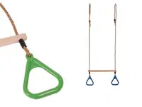 Trapez din lemn cu inele de gimnastică triunghiulare - Verde lime