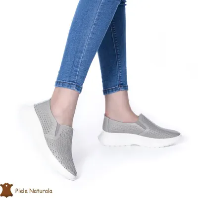Pantofi Perforati Dama Piele naturală CRL0100 GRI