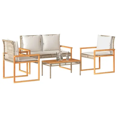 Gossi set mobilier de gradina, 4 piese, cu perne, mix bej, poliratan