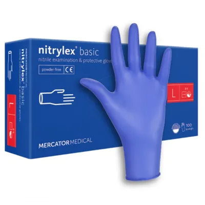 Manusi Nitril fara pudra NITRYLEX Basic Dark Blue L, Mercator Medical | cutie x 100 bucati