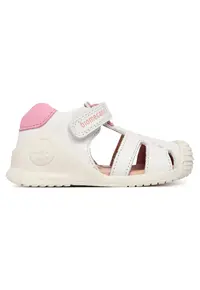 Sandale copii - piele naturala - alb - sistem inchidere Velcro