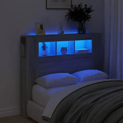 vidaXL Tăblie de pat cu LED, gri sonoma, 120x18,5x103,5 cm, lemn