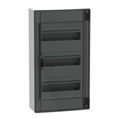 PrismaSet XS, Cofret cu montaj aparent, 3x13 Module, material plastic, usa fumurie, cu 1 bloc terminal
